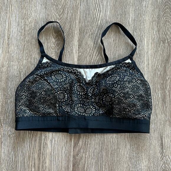 Soma Geo Mesh Scoop Neck Bralette Black & Tan Lace Size Large - Picture 1 of 5